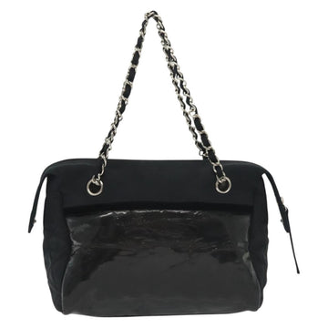 CHANEL Matelasse Chain Boston Bag Canvas Black Silver CC Auth 140143 - 0