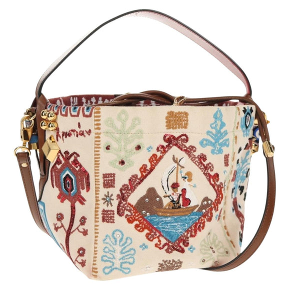 Christian Louboutin Shoulder Bag Canvas 2way Beige Gold Auth 140158V