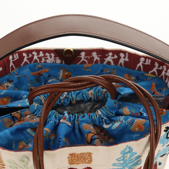 Christian Louboutin Shoulder Bag Canvas 2way Beige Gold Auth 140158V