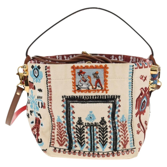 Christian Louboutin Shoulder Bag Canvas 2way Beige Gold Auth 140158V