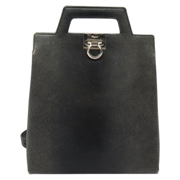 Salvatore Ferragamo Gancini Backpack Leather 2way Gray Silver Auth 140161