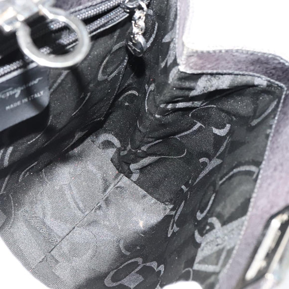 Salvatore Ferragamo Gancini Backpack Leather 2way Gray Silver Auth 140161