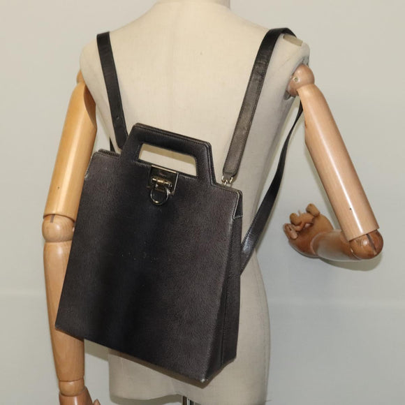 Salvatore Ferragamo Gancini Backpack Leather 2way Gray Silver Auth 140161