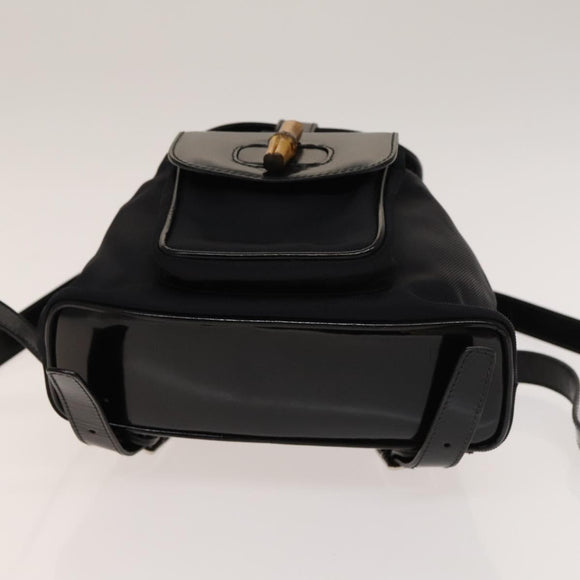 GUCCI Bamboo Backpack Canvas Black Silver 003 1998 0030 Auth 140163