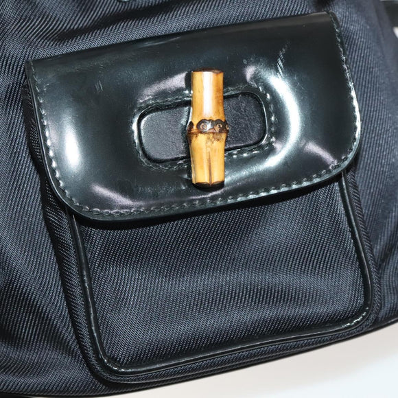 GUCCI Bamboo Backpack Canvas Black Silver 003 1998 0030 Auth 140163