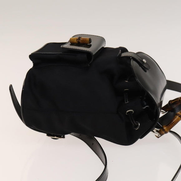GUCCI Bamboo Backpack Canvas Black Silver 003 1998 0030 Auth 140163