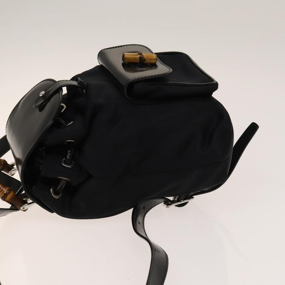 GUCCI Bamboo Backpack Canvas Black Silver 003 1998 0030 Auth 140163