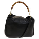 GUCCI Bamboo Shoulder Bag Leather 2way Black Gold 001 3444 1577 Auth 140164-1