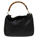 GUCCI Bamboo Shoulder Bag Leather 2way Black Gold 001 3444 1577 Auth 140164-2
