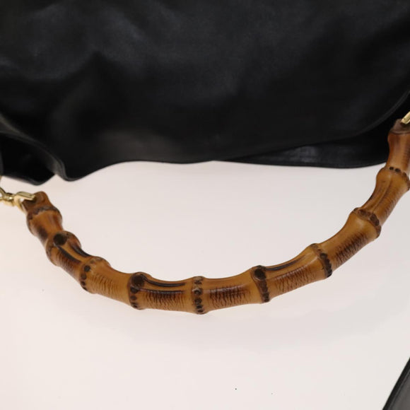 GUCCI Bamboo Shoulder Bag Leather 2way Black Gold 001 3444 1577 Auth 140164