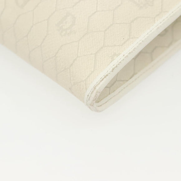 Christian Dior Honeycomb Canvas Chain Shoulder Bag PVC White Gold Auth 140166