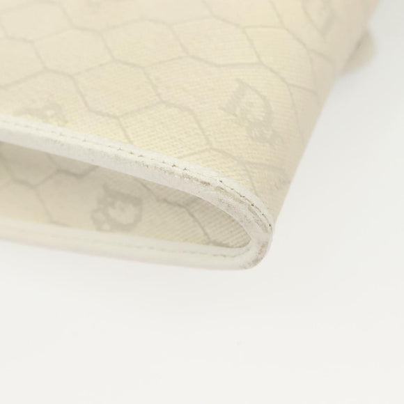 Christian Dior Honeycomb Canvas Chain Shoulder Bag PVC White Gold Auth 140166