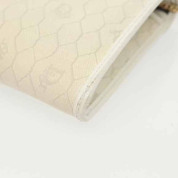 Christian Dior Honeycomb Canvas Chain Shoulder Bag PVC White Gold Auth 140166
