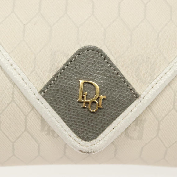 Christian Dior Honeycomb Canvas Chain Shoulder Bag PVC White Gold Auth 140166