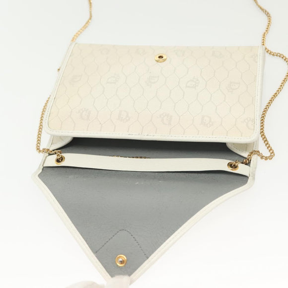 Christian Dior Honeycomb Canvas Chain Shoulder Bag PVC White Gold Auth 140166