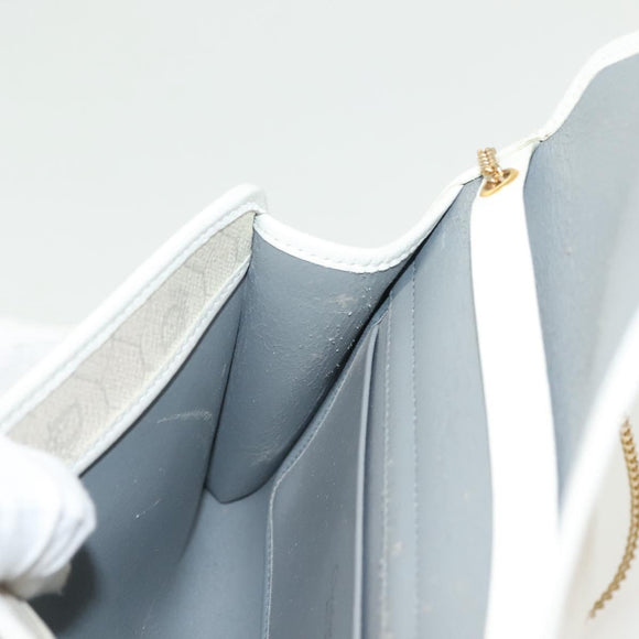 Christian Dior Honeycomb Canvas Chain Shoulder Bag PVC White Gold Auth 140166