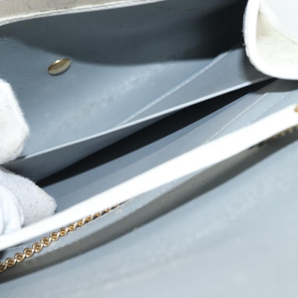 Christian Dior Honeycomb Canvas Chain Shoulder Bag PVC White Gold Auth 140166