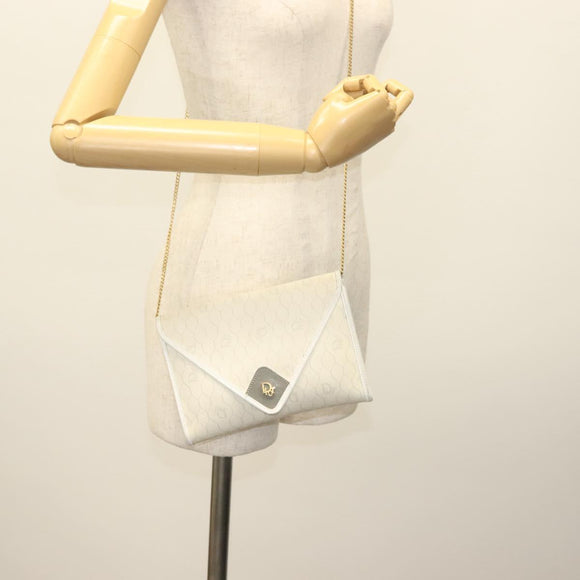 Christian Dior Honeycomb Canvas Chain Shoulder Bag PVC White Gold Auth 140166