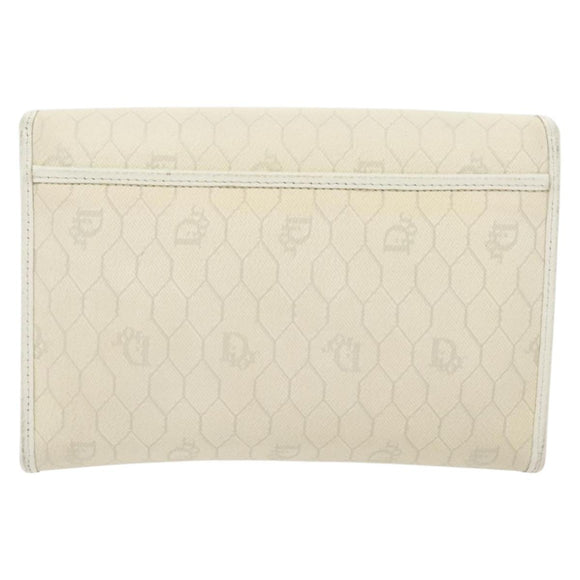 Christian Dior Honeycomb Canvas Chain Shoulder Bag PVC White Gold Auth 140166