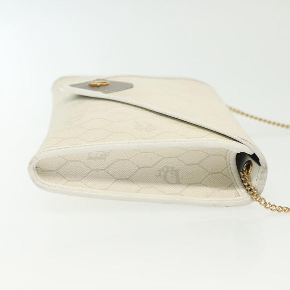 Christian Dior Honeycomb Canvas Chain Shoulder Bag PVC White Gold Auth 140166