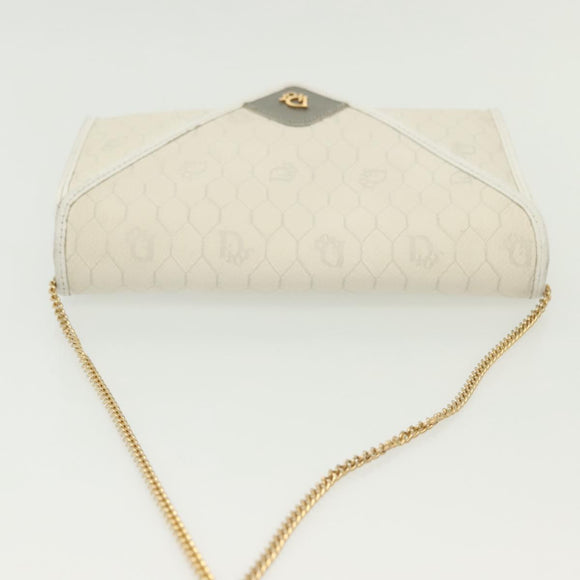 Christian Dior Honeycomb Canvas Chain Shoulder Bag PVC White Gold Auth 140166