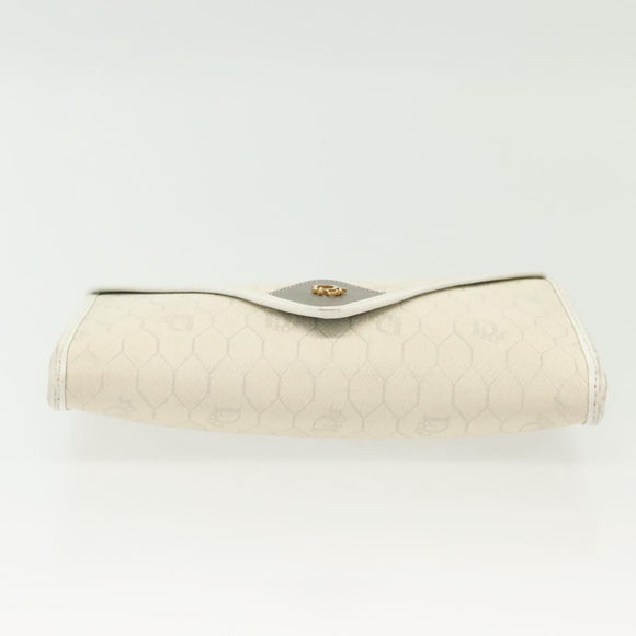 Christian Dior Honeycomb Canvas Chain Shoulder Bag PVC White Gold Auth 140166