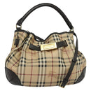 BURBERRY Nova Check Shoulder Bag PVC 2way Beige Gold Auth 140180-1