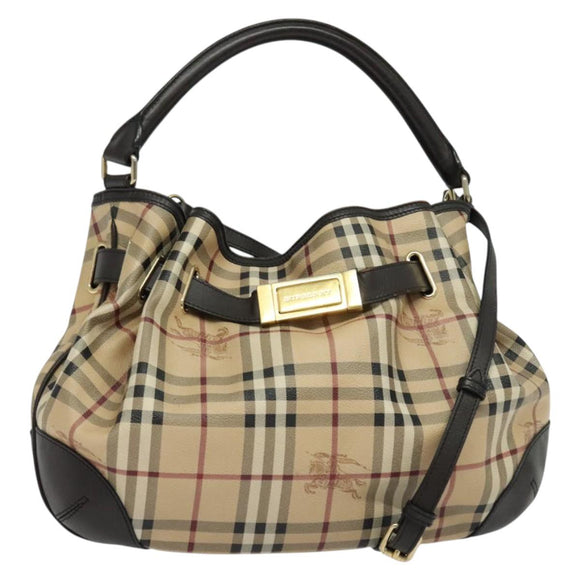 BURBERRY Nova Check Shoulder Bag PVC 2way Beige Gold Auth 140180