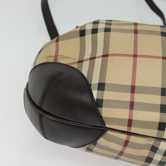 BURBERRY Nova Check Shoulder Bag PVC 2way Beige Gold Auth 140180