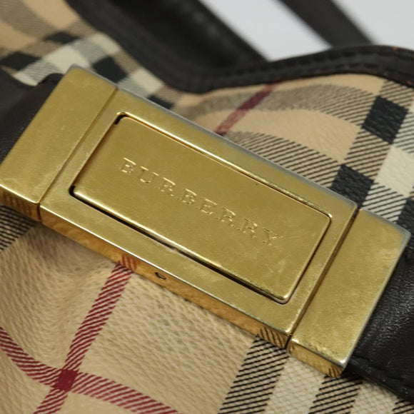 BURBERRY Nova Check Shoulder Bag PVC 2way Beige Gold Auth 140180