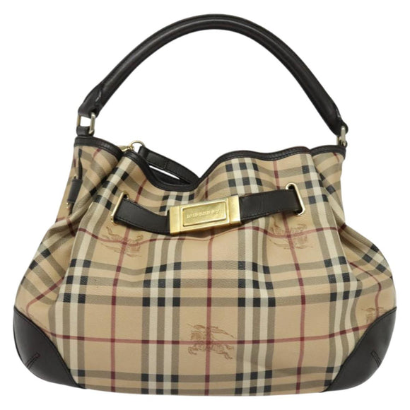 BURBERRY Nova Check Shoulder Bag PVC 2way Beige Gold Auth 140180