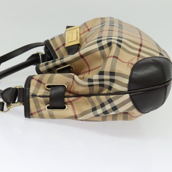 BURBERRY Nova Check Shoulder Bag PVC 2way Beige Gold Auth 140180