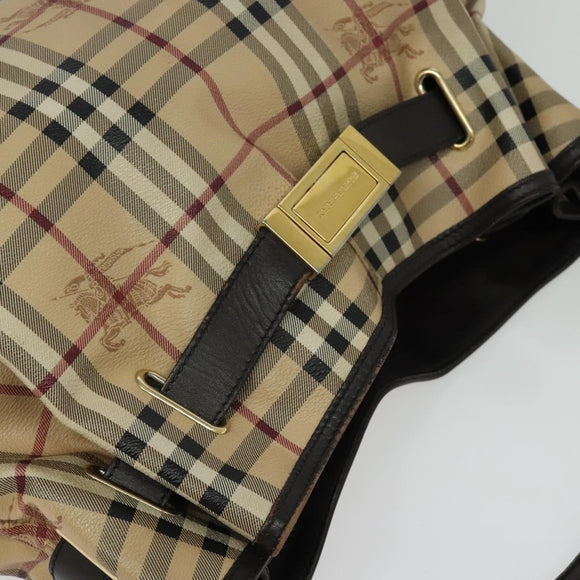 BURBERRY Nova Check Shoulder Bag PVC 2way Beige Gold Auth 140180