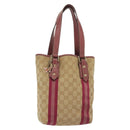 GUCCI GG Canvas Sherry Line Tote Bag Beige Gold Auth 140181-1