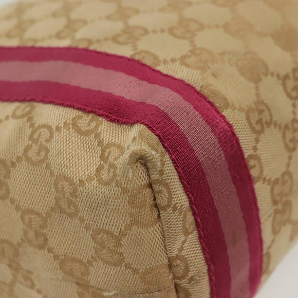GUCCI GG Canvas Sherry Line Tote Bag Beige Gold Auth 140181
