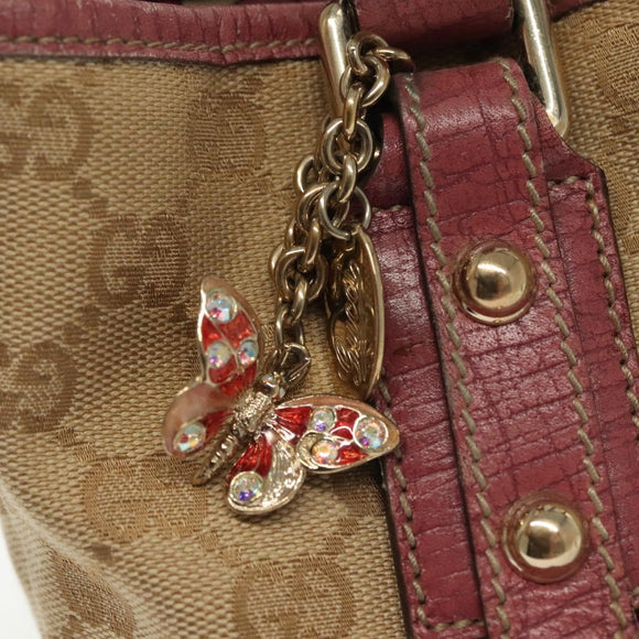 GUCCI GG Canvas Sherry Line Tote Bag Beige Gold Auth 140181