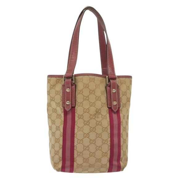 GUCCI GG Canvas Sherry Line Tote Bag Beige Gold Auth 140181