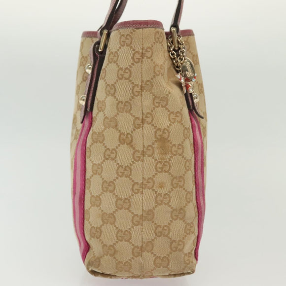 GUCCI GG Canvas Sherry Line Tote Bag Beige Gold Auth 140181