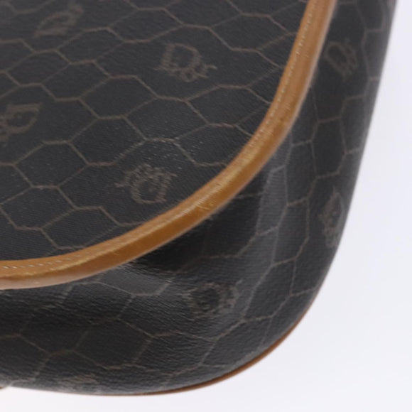 Christian Dior Honeycomb Canvas Shoulder Bag PVC Black Gold Auth 140185