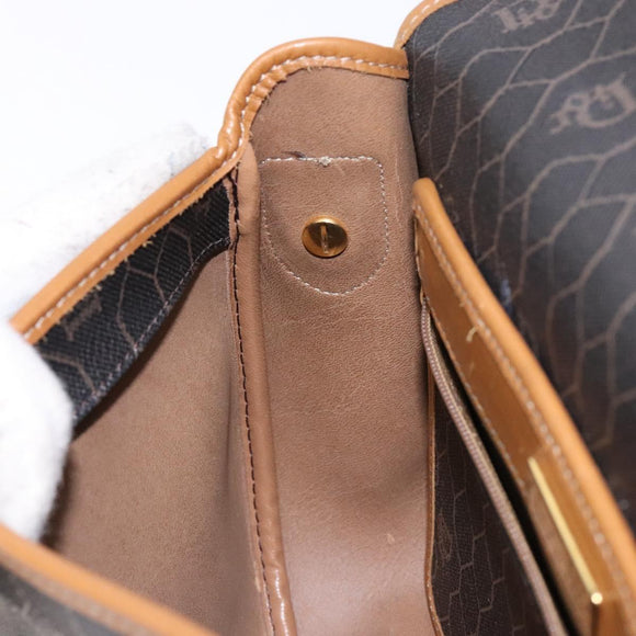 Christian Dior Honeycomb Canvas Shoulder Bag PVC Black Gold Auth 140185