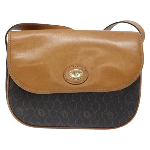 Christian Dior Honeycomb Canvas Shoulder Bag PVC Black Gold Auth 140185