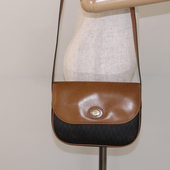 Christian Dior Honeycomb Canvas Shoulder Bag PVC Black Gold Auth 140185