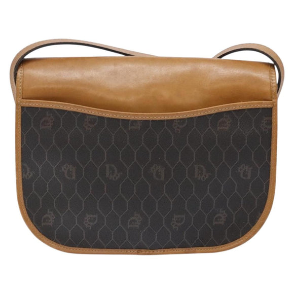 Christian Dior Honeycomb Canvas Shoulder Bag PVC Black Gold Auth 140185