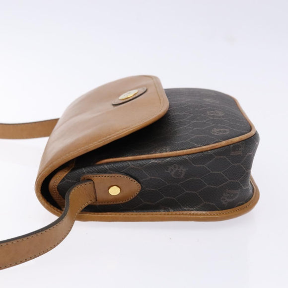 Christian Dior Honeycomb Canvas Shoulder Bag PVC Black Gold Auth 140185