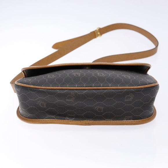 Christian Dior Honeycomb Canvas Shoulder Bag PVC Black Gold Auth 140185