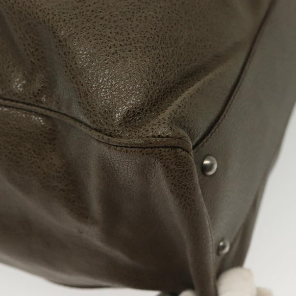 Salvatore Ferragamo Gancini Hand Bag Leather Khaki Silver Auth 140186