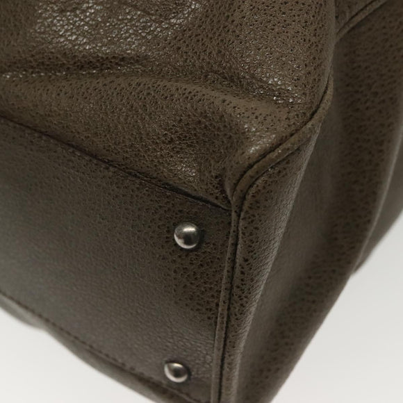 Salvatore Ferragamo Gancini Hand Bag Leather Khaki Silver Auth 140186