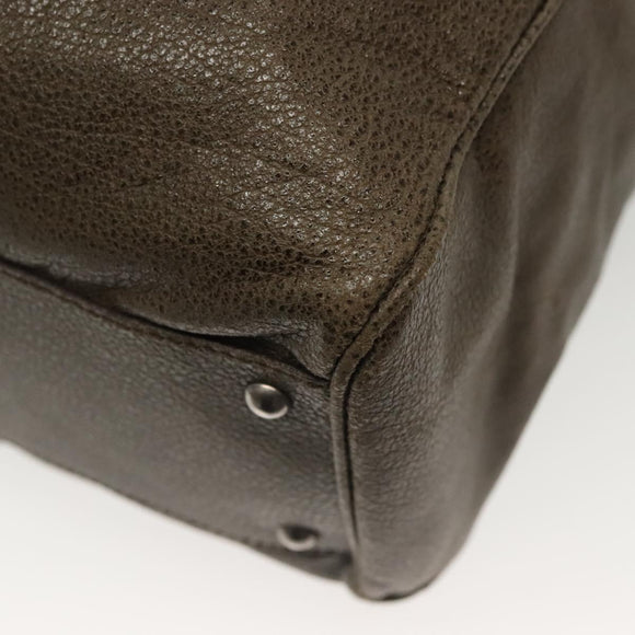 Salvatore Ferragamo Gancini Hand Bag Leather Khaki Silver Auth 140186