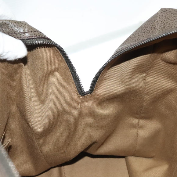 Salvatore Ferragamo Gancini Hand Bag Leather Khaki Silver Auth 140186