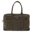 Salvatore Ferragamo Gancini Hand Bag Leather Khaki Silver Auth 140186-13